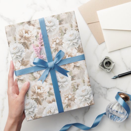 Weiße braune Blumen Brautparty Geschenkpapier (Schenken)