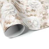 Weiße braune Blumen Brautparty Geschenkpapier (Rolleneckpunkt)