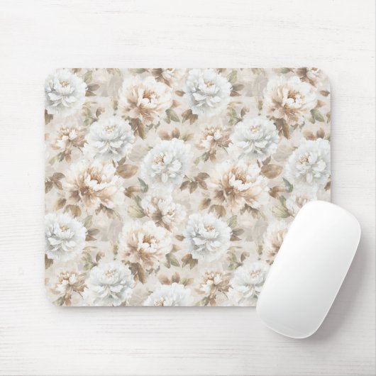 Weiße Braune Blumen Mousepad (Mit Mouse)