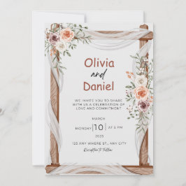 Weiße braune Rustikale Blumenhochzeit Einladung