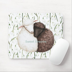 Weiße Braune Schaf Blumen Mousepad