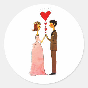 Weiße Braut und Bräutigam in Liebe Hochzeit Runder Aufkleber