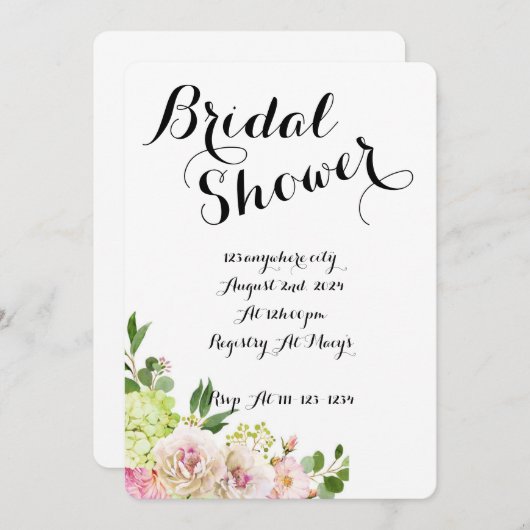 Weiße Brautdusche im Blumenmuster Einladung (Vorne/Hinten)