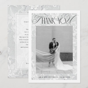 Weiße Brautkleid-Hochzeit im Vintage-Look Dankeskarte
