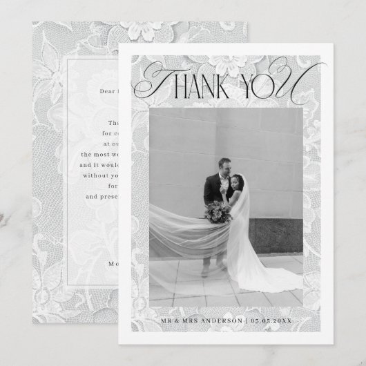 Weiße Brautkleid-Hochzeit im Vintage-Look Dankeskarte (Vorne/Hinten)