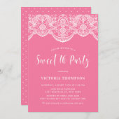 Weiße Brokade Spitzen Pink Sweet 16 Party Einladung (Vorne/Hinten)