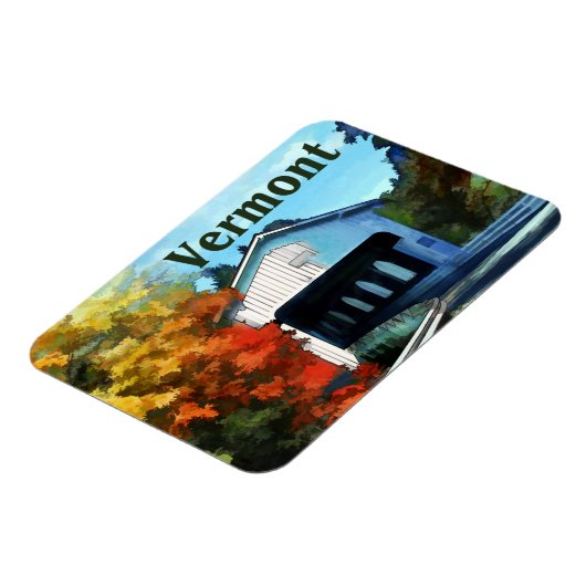 Weiße Brücke farbenfrohe Herbstvermont Magnet (Linke Seite)