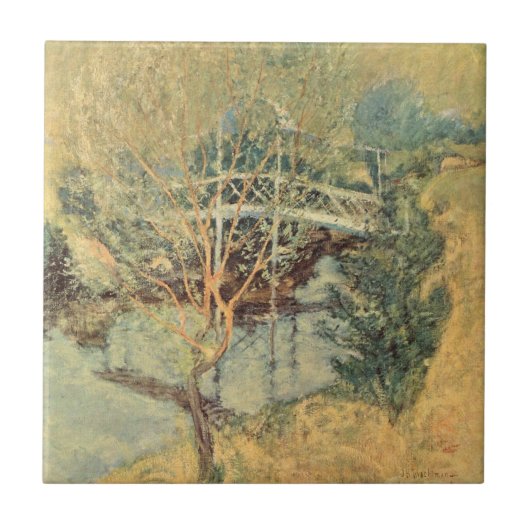 Weiße Brücke von Twachtman, Vintager Impressionism Fliese (Vorderseite)