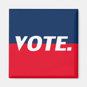 Weiße Buchstaben, rot-blaue Untergründe Magnet