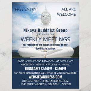 Weiße Buddha-Statue, Buddhismus, buddhistisches Ad Flyer