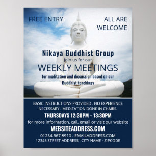 Weiße Buddha-Statue, Buddhismus, buddhistisches Ad Poster