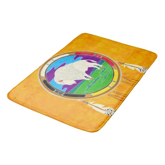 Weiße Büffel-Ureinwohner-Bad-Matte Badematte (Schrägansicht)