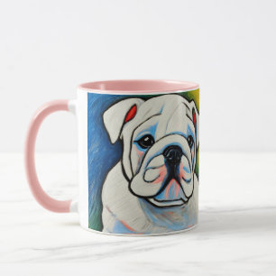 Weiße Bulldoggen-Welpen-Crayon-Blick-Kunst-Tasse Tasse