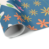 Weiße Bunne mit farbenfrohen Blume Geschenkpapier (Rolleneckpunkt)