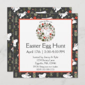 Weiße Bunnies & Frühlingsblumen Ostern Einladung (Vorne/Hinten)