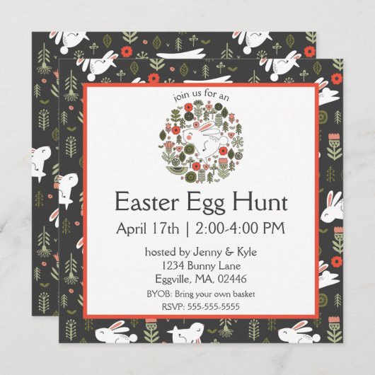 Weiße Bunnies & Frühlingsblumen Ostern Einladung (Vorne/Hinten)