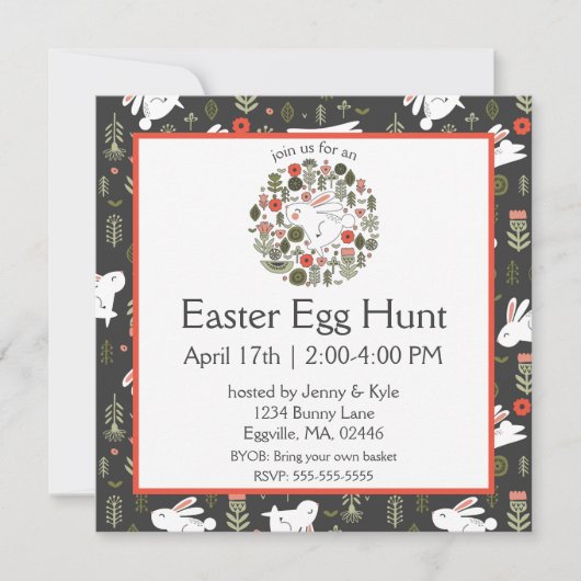 Weiße Bunnies & Frühlingsblumen Ostern Einladung (Vorderseite)