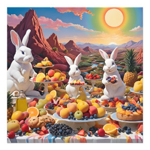 Weiße Bunnies mit fruchtiger Landschaft Fotodruck
