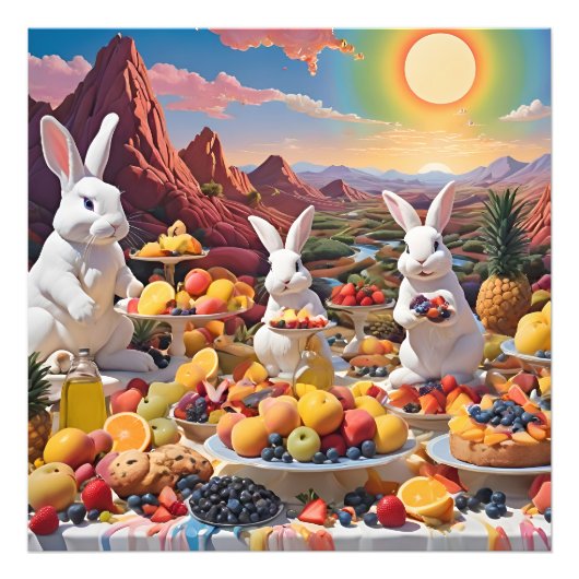 Weiße Bunnies mit fruchtiger Landschaft Fotodruck (Vorne)