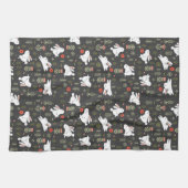 Weiße Bunnies und Frühlingsblumen Geschirrtuch (Horizontal)