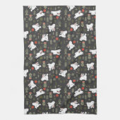 Weiße Bunnies und Frühlingsblumen Geschirrtuch (Vertikal)