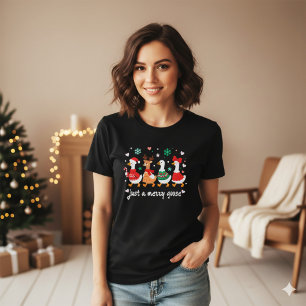 Weiße bunte Cartoon fröhliche Gans Weihnachten T-Shirt