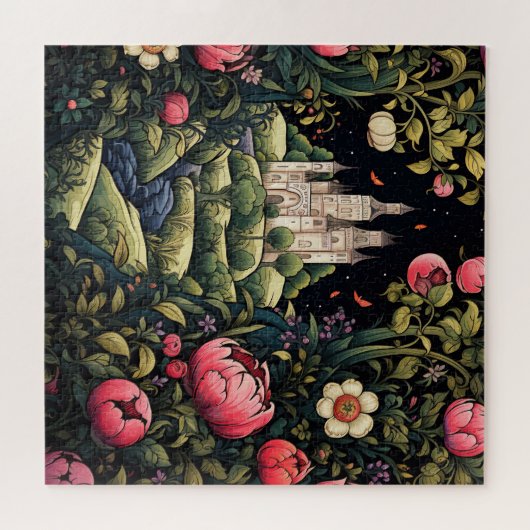 Weiße Burg kurvenreiche Straße Nachthimmel Puzzle (Horizontal)