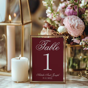 Weiße Burgunder-Old-Money-Hochzeitstisch-Nummer Einladung