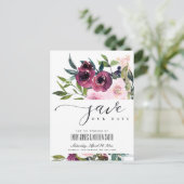 WEISSE BURGUNDY BLUSH BLLORAL BUNCH SAVE THE DATE ANKÜNDIGUNGSPOSTKARTE (Stehend Vorderseite)