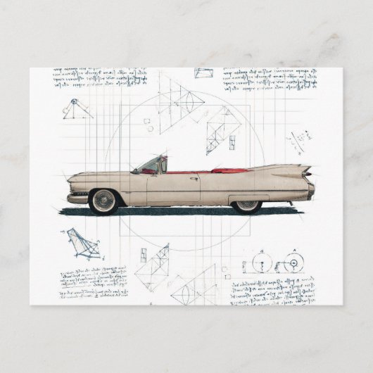 Weiße Cadillac Oldtimer Postkarte (Vorderseite)