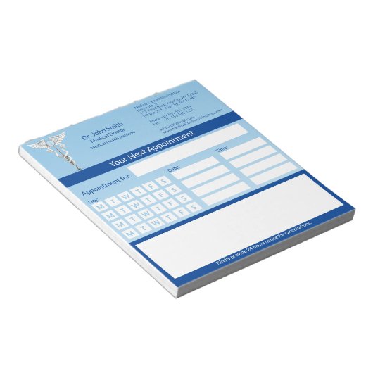 Weiße Caduceus Zahnarzternennung Notizblock (angewinkelt)