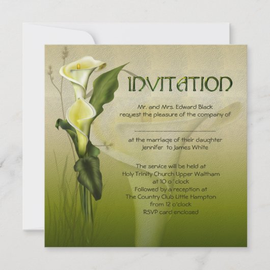 Weiße Calla-Hochzeit Einladung (Vorderseite)
