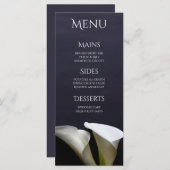 Weiße Calla-Lilien auf schwarz Menükarte (Vorne/Hinten)