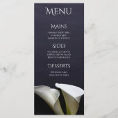 Weiße Calla-Lilien auf schwarz Menükarte (Vorderseite)