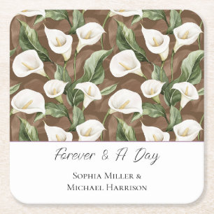 Weiße Calla-Lilien-Blumen Hochzeit Rechteckiger Pappuntersetzer