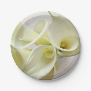 Weiße Calla-Lilien von oben Pappteller