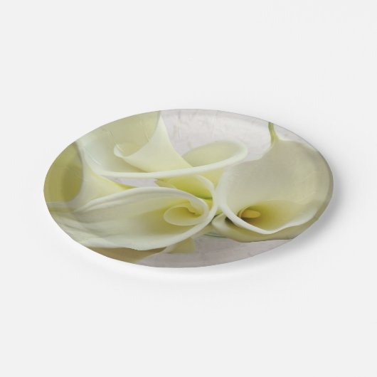 Weiße Calla-Lilien von oben Pappteller (Schrägansicht)