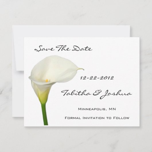 Weiße Calla Lily speichern die Datumskarten Save The Date (Vorderseite)