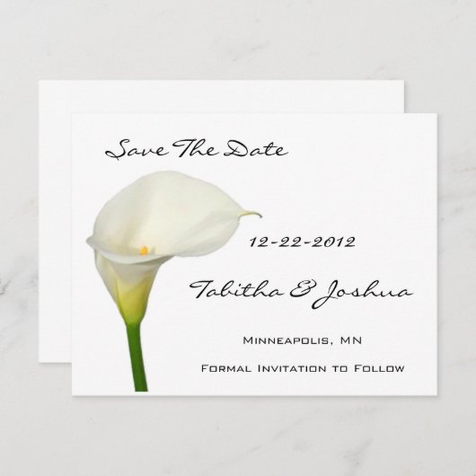 Weiße Calla Lily speichern die Datumskarten Save The Date (Vorne/Hinten)