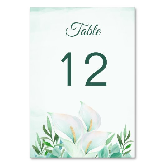 Weiße Calla Lily Tischnummer Cards (Rückseite)
