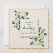 Weiße Calla-Lily und Eukalyptus-Elfenbein und Gold Einladung (Vorderseite)