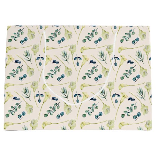 Weiße Calla Lily und Eukalyptus Große Geschenktüte (Vorderseite)