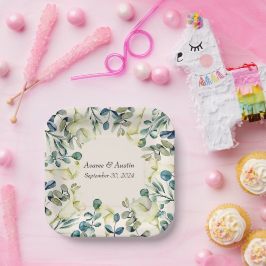 Weiße Calla Lily und Eukalyptus Pappteller (Party)