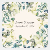 Weiße Calla Lily und Eukalyptus Quadratischer Aufkleber (Vorderseite)