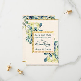 Weiße Calla Lily und Eukalyptus Save The Date