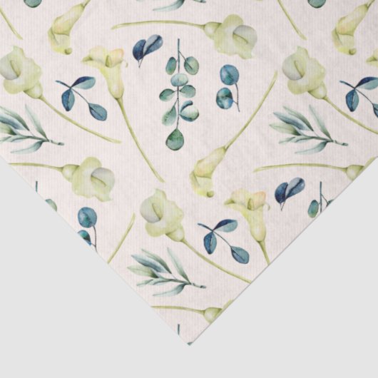 Weiße Calla Lily und Eukalyptus Seidenpapier (Detail)