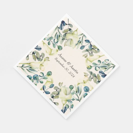 Weiße Calla Lily und Eukalyptus Serviette (Ecke)