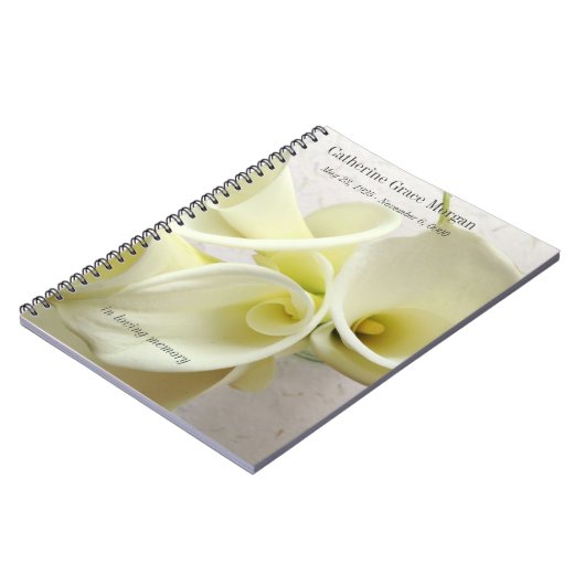 Weiße Callalilien vom oben genannten Denkmal Notizblock (Linke Seite)