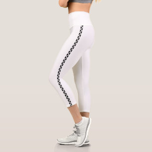 Weiße Capri-Leggings mit schwarzem Seitenstreifen Capri Leggings