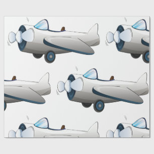 Weiße Cartoon-Propellerflugzeug Retro-Stil Vintage Geschenkpapier
